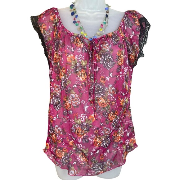 Self Esteem Y2K Women's Med Semi Sheer Floral Blouse Whimsical Romantic 90s - Picture 1 of 11
